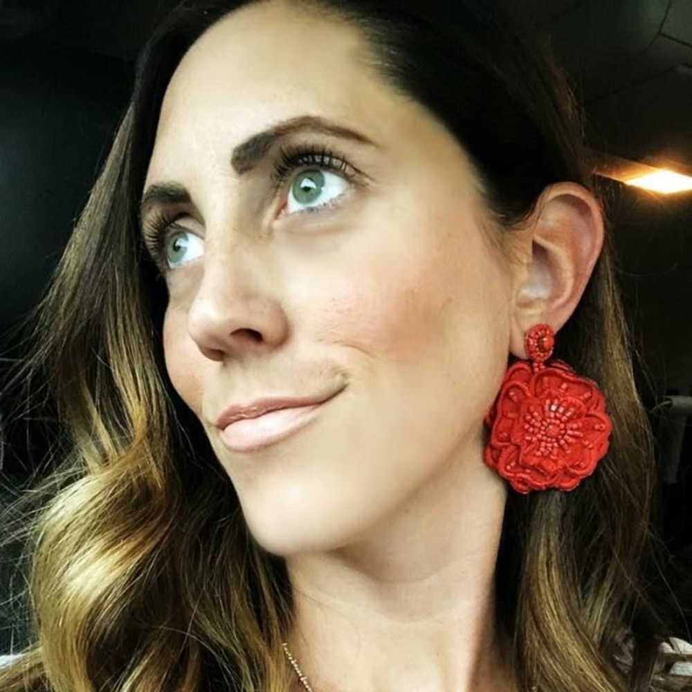 Red statement earring lightweight & beaded detail